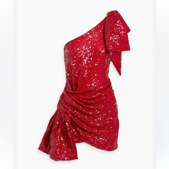 RONNY KOBO Brit one-shoulder bow-embellished sequined stretch-tulle mini dress M - Picture 3 of 8